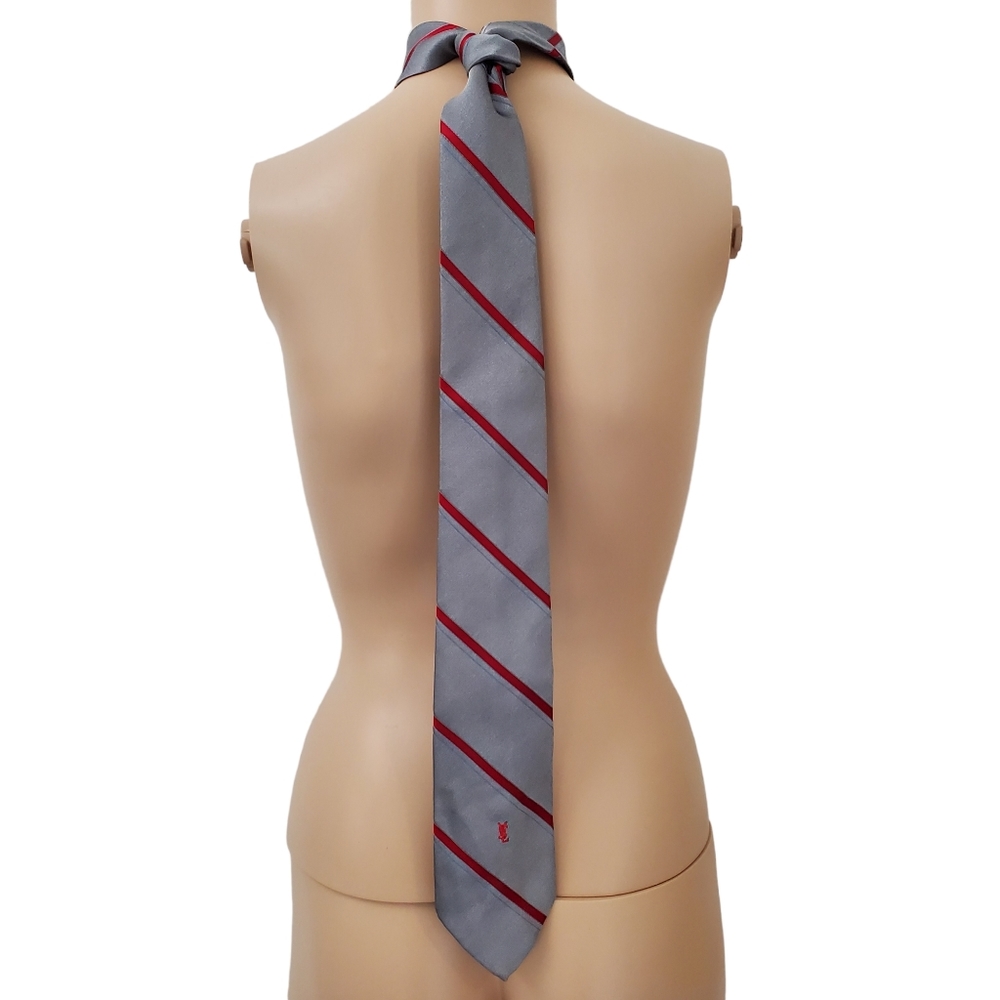 YSL Neckwear Vintage Red Striped Logo Tie